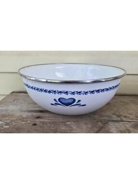 Corelle blue hearts 10.75" enamelware salad Serving Bowl